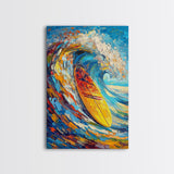 Energetic Surfboard Wave Canvas Print with Bold Abstract Coastal Painting and Nautical Decor for Extra Wide Wall Art Display