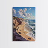 Sunny Beach Landscape Framed Canvas Print Coastal Seascape Painting Nautical Wall Art Gift Idea Bedroom Decor Rustic Nautical Painting