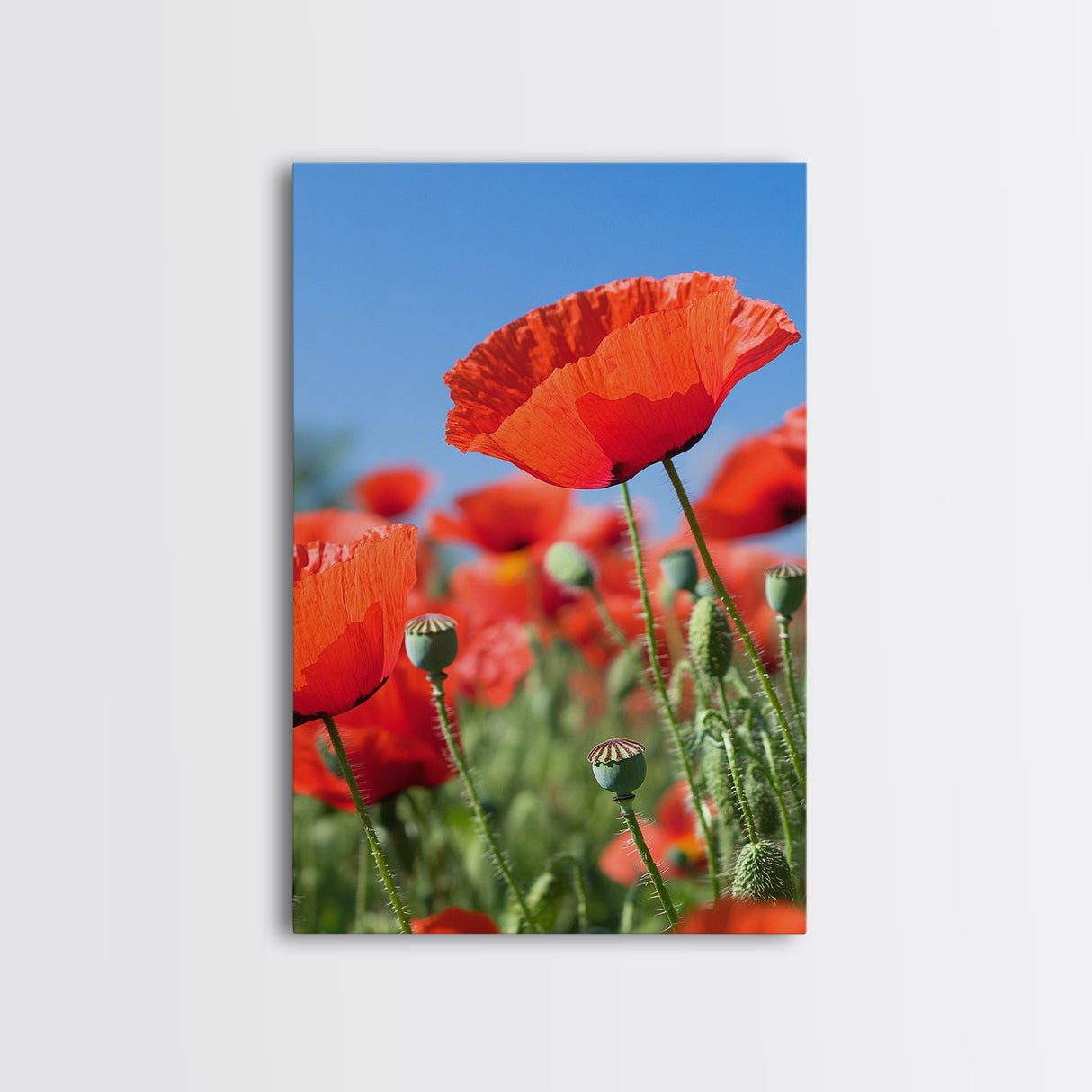 Vibrant Poppy Field Framed Canvas Print, California Poppy Art, Rustic Landscape Wall Art, Bedroom Art, Farmhouse Living Room Decor