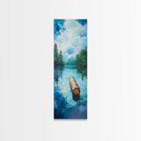 Tranquil Lake, lake Tahoe art, above bed wall art, pine tree art, mountain painting, gift idea for him, Framed Canvas Print