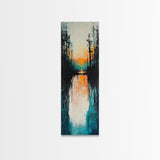 Sunset Reflection, coastal painting, pink orange wall art, lake Tahoe art farmhouse art, Framed Canvas Print, panoramic art