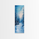 Winter Path, snowy pine tree art, moody art, Christmas wall art, wabi sabi art, landscape painting, Framed Canvas Print