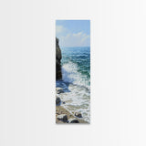 Ocean Waves, rocky beach seascape, coastal painting, nautical decor, landscape painting, extra wide art, Canvas Print