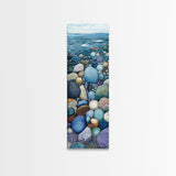 Pebble Beach, mosaic wall art, coastal decor, nautical painting, blue and green wall art, extra wide art, Canvas Print, above sofa art