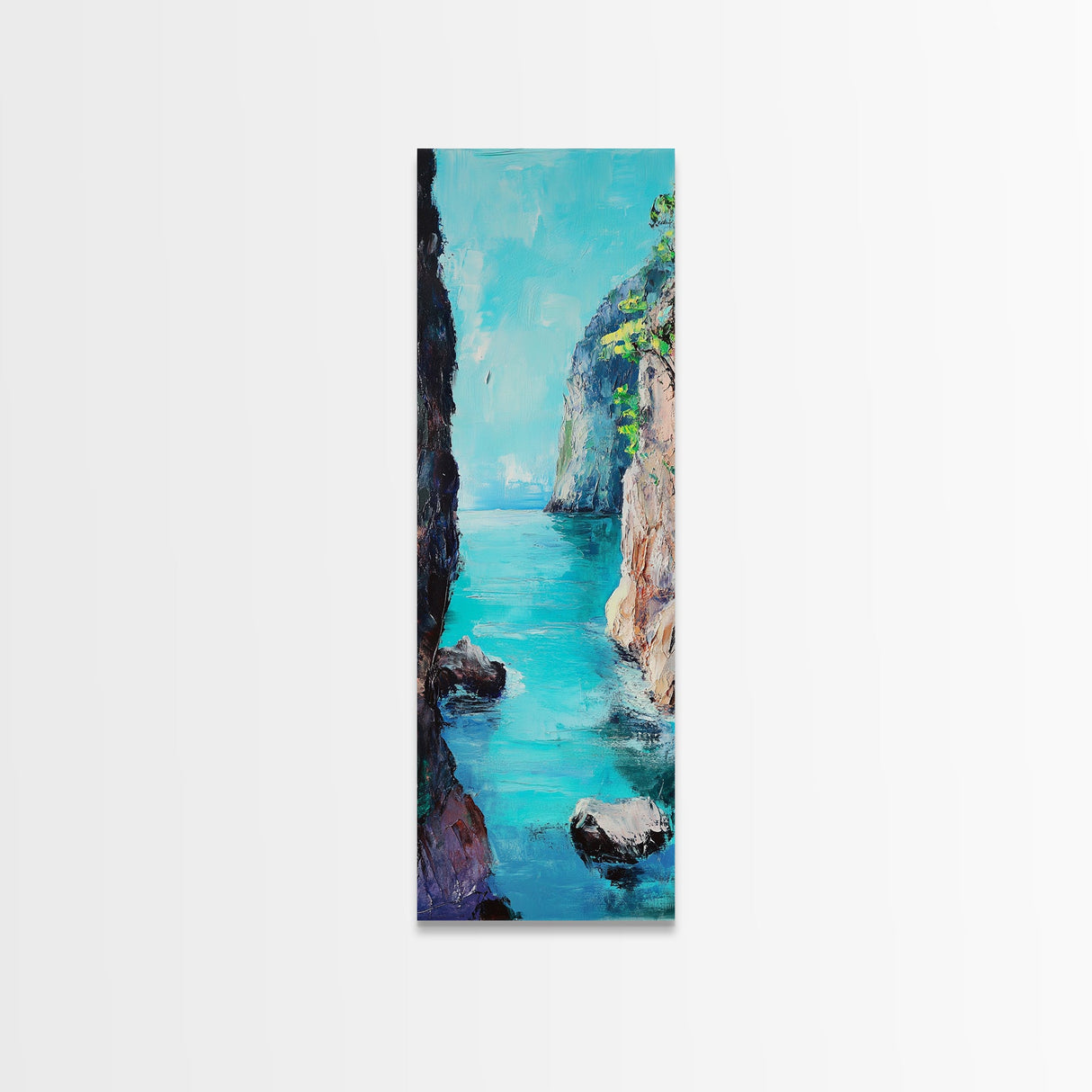 Cliffs and Sea, Coastal Landscape Art, Nautical Wall Art, Ocean View, Seascape Painting, Tall Narrow Art, Canvas Print