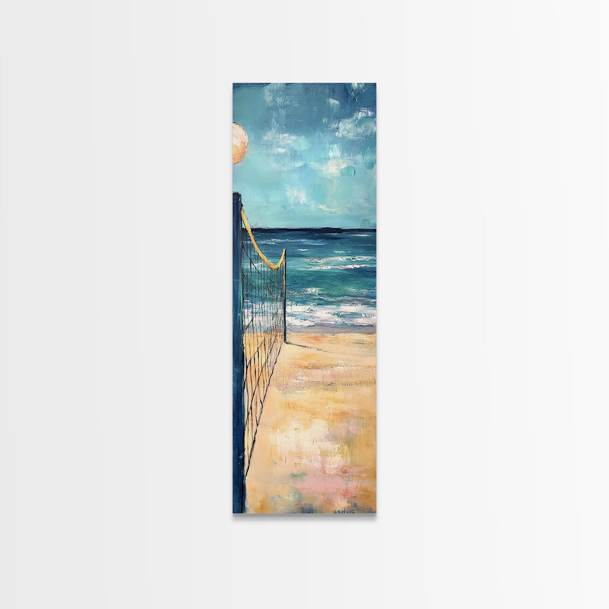 Volleyball Net, Seaside Sport, Nautical Wall Art, Beach House Art, Coastal Decor, Living Room Art, Framed Canvas Print, Extra Wide Art