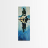 Island Reflection, pine tree art, lake Tahoe art, framed canvas print, nature painting, rustic art, above bed wall art