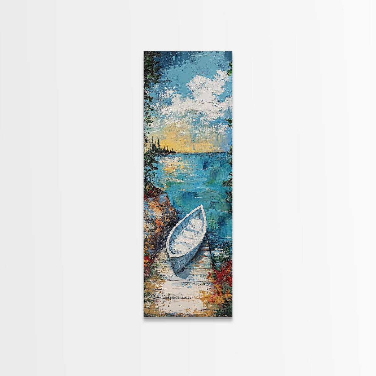 Rowboat painting, lake Tahoe art, fisherman painting, rustic wall art, nautical painting, coastal landscape art, canvas print