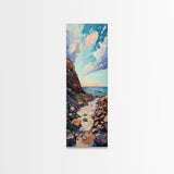 Rocky Coastline, Ocean Waves, Beach Path, Framed Canvas Print, coastal landscape art, farmhouse art, rustic décor
