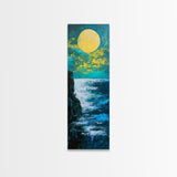 Moon oil painting, seascape painting, nighttime art, mystical wall art, ocean painting, moody art, framed canvas print