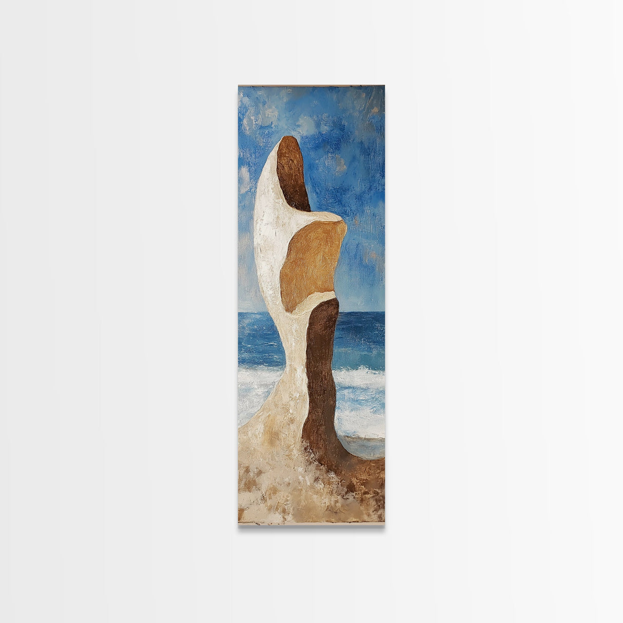 Surreal Beach Rock, coastal decor, wabi sabi art, abstract landscape painting, framed canvas print, above couch art