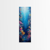 Deep Sea Coral, dolphin painting, ocean wall art, marine life art, framed canvas print, nautical decor, blue and green wall art