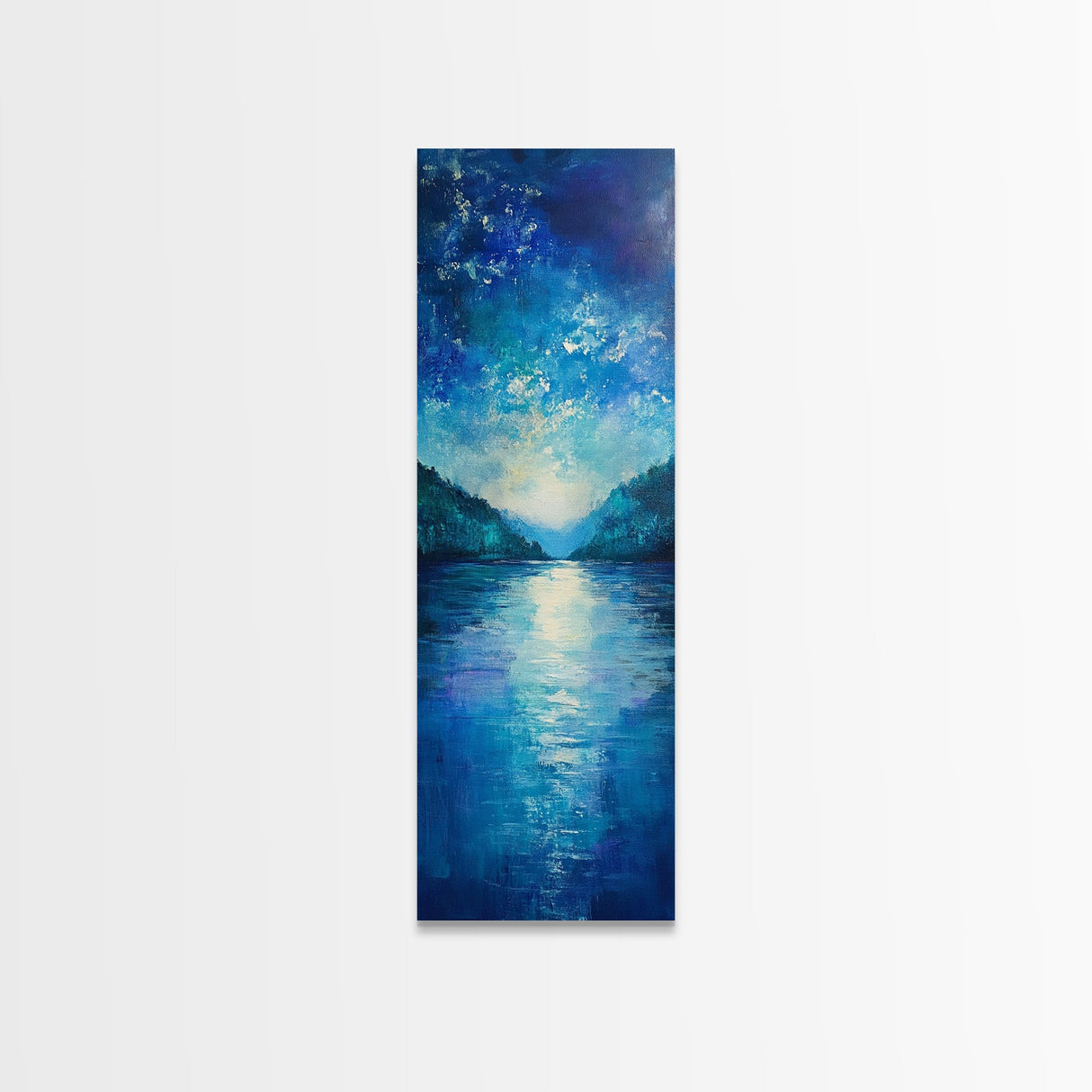 Lake Reflection Art, Moody Landscape, Blue and Green Wall Art, Minimalist Art, Above Sofa Art, Framed Canvas Print