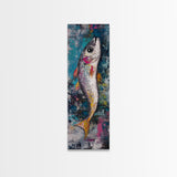 Fish Art, koi fish painting, fly fishing art, trout art, coastal decor, blue and green wall art, Canvas Print, living room art