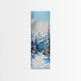 Snowy Mountain Path, winter landscape painting, mountain painting, pine tree art, rustic wall art, framed canvas print