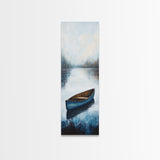 Blue Canoe on Lake, lake Tahoe art, nautical wall art, rustic decor, farmhouse art, framed canvas print, above sofa art