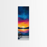 Sunset Over Water, Lake Tahoe Art, Bold Colors, Framed Canvas Print, Tall Narrow Art, Boho Art, Above Bed Wall Art, Panoramic Art