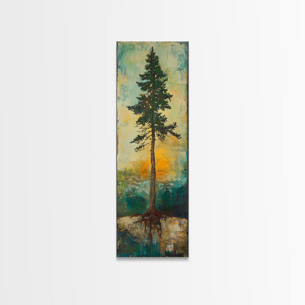 Tall Pine, wabi sabi art, rustic decor, pine tree art, nature inspired, farmhouse art, framed canvas print, above bed art