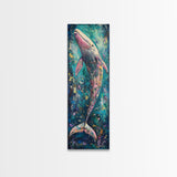 Vibrant Whale, Whale Painting, Coastal Decor, Nautical Wall Art, Blue and Green Wall Art, Skinny Wall Art, Framed Canvas Print