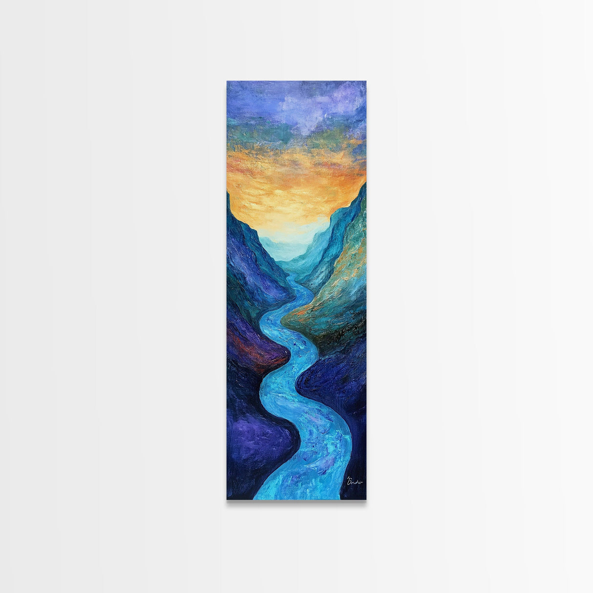 Sunset River, Horizon Painting Gray White, Lake Tahoe Art, Moody Art, Southwest Wall Art, Framed Canvas Print, Vertical Wall Art