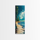 Pine Trees by the Lake, lake Tahoe art, coastal landscape art, pine tree art, nature lover gift, framed canvas print, vertical wall art