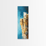 Cliff House Painting, Rustic Art, Coastal Landscape Art, Blue and Green Wall Art, Framed Canvas Print, Nautical Decor, Gift Idea