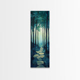 Forest Path, pine tree art, wabi sabi wall art, rustic decor, landscape painting, tall narrow art, green wall art, canvas print