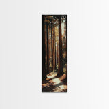 Redwood Forest, pine tree art, rustic decor, above sofa art, forest at dusk painting, wabi sabi art, tall skinny art, framed canvas print