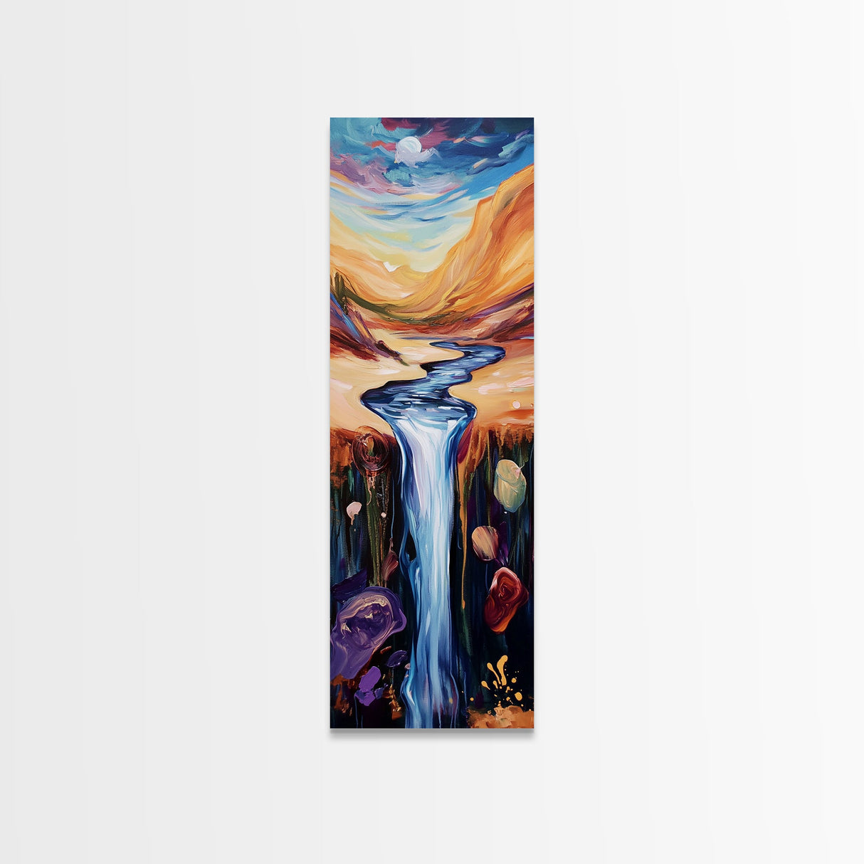 Surreal Waterfall, wabi sabi art, zen wall art, fantasy landscape, blue and green wall art, framed canvas print, panoramic art