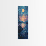 Moonlit Lake, moon oil painting, framed canvas print, landscape painting, lake Tahoe art, moody art, tall narrow art, rustic wall art