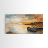 Sunset Reflection, lake painting, rustic decor, nautical painting, seascape painting, extra wide art, Canvas Print, landscape painting