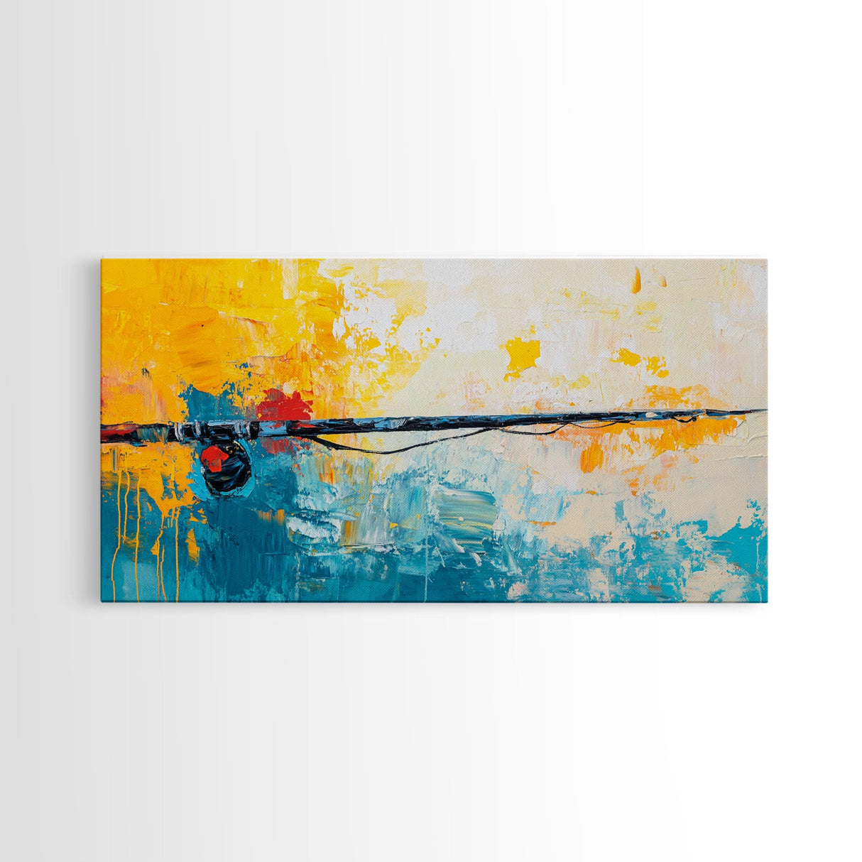 Fishing Rod, fly fishing art, nautical painting, coastal cowgirl wall art, rustic decor, blue and gold wall art, Framed Canvas Print