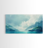 Serene Fjord, coastal landscape art, panoramic art, moody art, minimalist art, Canvas Print, above bed wall art, living room art