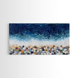 Pebble Beach, mosaic wall art, coastal decor, ocean painting, nautical decor, panoramic painting, framed canvas print