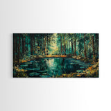 Enchanted Forest Pond, Canvas Print, landscape painting, pine tree art, forest at dusk painting, lake Tahoe art, extra wide art