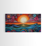 Sunset Waves, Canvas Print, surf wall art, geometric wall art, pink orange wall art, colorful abstract art, extra wide art, boho art