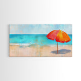 Beach Umbrella, Coastal Decor, Nautical Wall Art, Seascape Painting, Ocean Painting, Extra Wide Art, Framed Canvas Print, Beach House Art