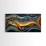 Abstract Trout Art, Fly Fishing Art, Rustic Wall Art, Whimsical Art, Framed Canvas Print, Tall Narrow Art, Living Room Art