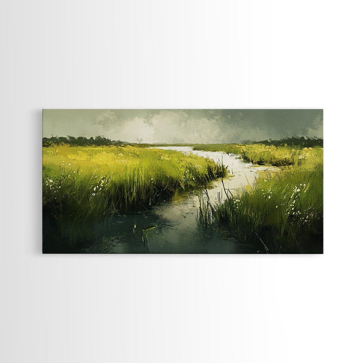 Marshland Landscape Art, nature painting, green wall art, botanical prints, landscape painting, framed canvas print, rustic decor