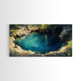 Hidden Lagoon Painting, landscape painting, blue and green wall art, wabi sabi wall art, framed canvas print, nature painting