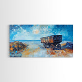 Rustic Wagon, coastal landscape art, framed canvas print, vintage horse art, farmhouse art, extra wide art, panoramic painting