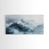 Misty Mountain, chinoiserie wall art, framed canvas print, zen wall art, mountain painting, panoramic painting, extra wide art