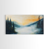 Foggy Pines, smoky mountain art, framed canvas print, forest at dusk painting, pine tree art, above bed wall art, rustic decor
