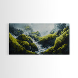 Waterfall Moss, green wall art, framed canvas print, mountain painting, zen wall art, rustic decor, original painting, above couch art
