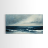 Moody Seascape, Dark Ocean, Panoramic Art, Canvas Print, Nautical Painting, Coastal Landscape Art, Extra Wide Art, Above Sofa Art