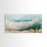 Ocean Wave, Beach Splash, Panoramic Art, Framed Canvas Print, Surf Wall Art, Nautical Decor, Coastal Wall Art, Extra Wide Art