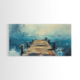 Rustic Dock, Nautical Wall Art, Framed Canvas Print, Coastal Landscape Art, Ocean Painting, Seascape Painting, Extra Wide Art
