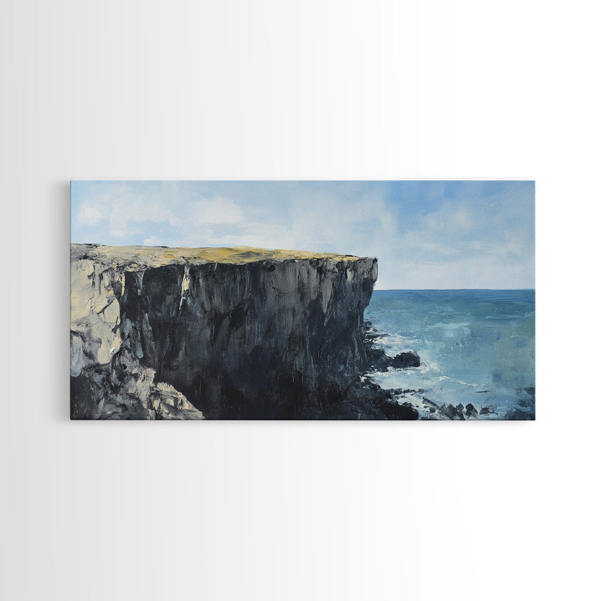 Ireland cliffs, coastal decor, ocean waves, Ireland painting, nautical wall art, framed canvas print, extra wide art, landscape painting