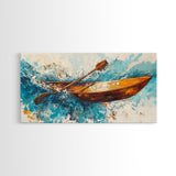Nautical painting, boat painting, framed canvas print, extra wide art, seascape painting, rustic wall art, coastal wall art, ocean waves