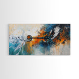 Whimsical art, framed canvas print, extra wide art, rustic wall art, abstract painting, steampunk wall art, eclectic home decor